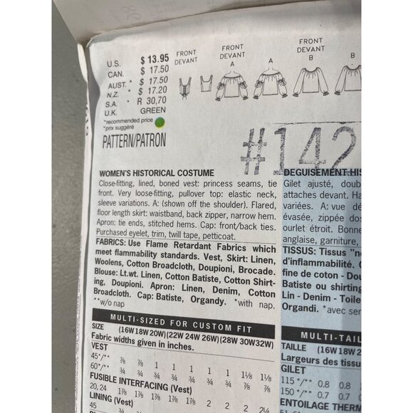 Butterick 6198 Renaissance Wench Sewing Pattern 22W-26W Making Costume UNCUT - Picture 4 of 7